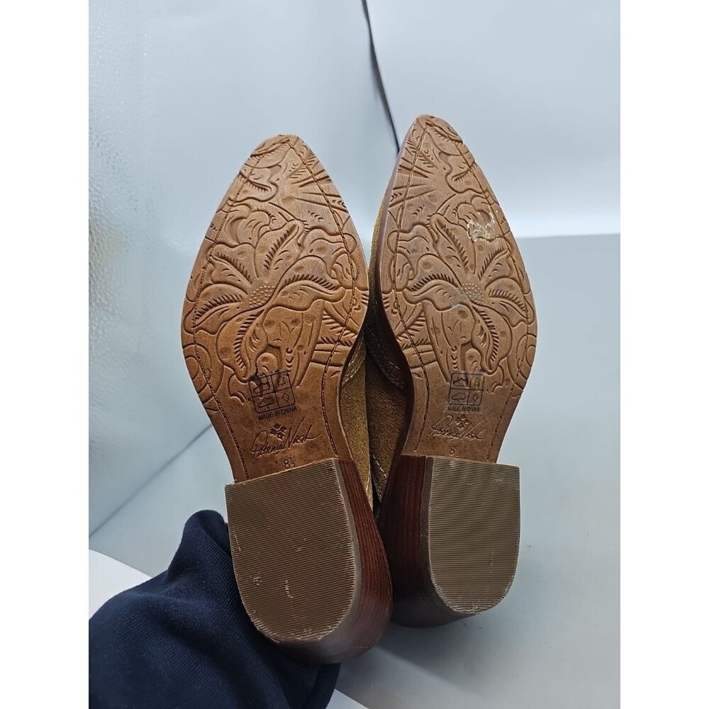 Patricia Nash Tan Suede Embroidered Cowboy Slip on Backless Mules Boots 8.5M‎ - Picture 4 of 9